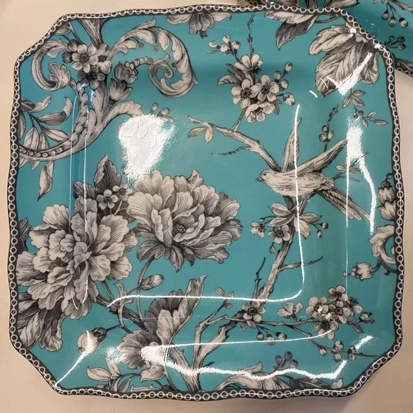 222 Fifth Adelaide Turquoise Toile Fine Porcelain Salad plate set